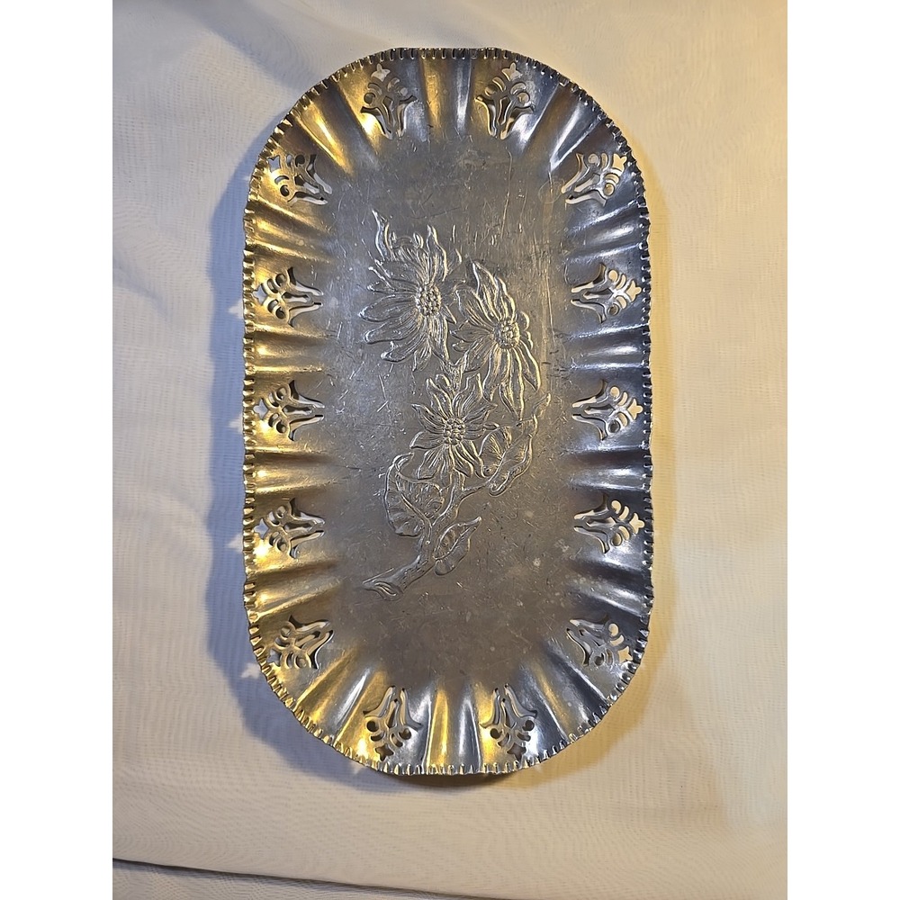 Vintage ~Farber & Shelvin~ Aluminum~Hand‎ Wrought~ Floral Art Deco Tray